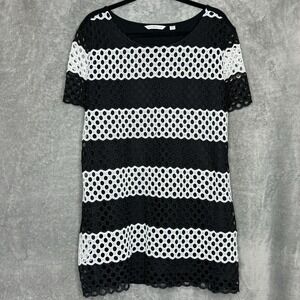 Isaac Mizrahi 2X Shirt Top Black White Striped Short Sleeve Scoop Neck Stretch